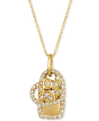 Le Vian Nude Diamond Paw, Heart & Dog Tag Charm 20" Pendant Necklace (1/3 ct. t.w.) in 14k Gold