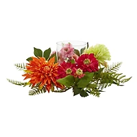 Nearly Natural 17" Mixed Floral and Dahlia Candelabrum