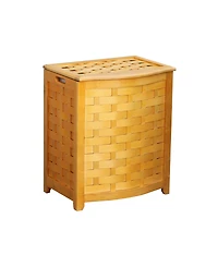 Oceanstar Natural Finished Bowed Front Veneer Laundry Wood Hamper with Interior Bag