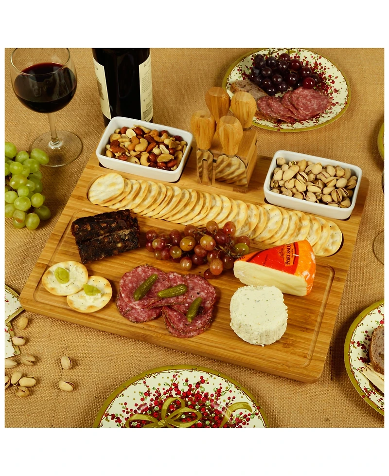Picnic at Ascot Sherborne Large Bamboo Cheese Board Set with 4 Tools and 2 Bowls