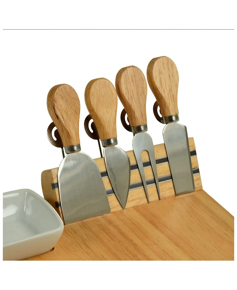 Picnic at Ascot Windsor hardwood Cheese Board Set -Tools, Cheese Markers, Bowl