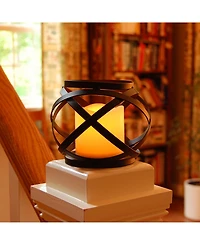 Lumabase Warm Black Banded Metal Lantern with Led Candle