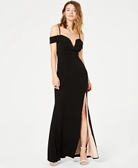 City Studios Juniors' Off-The-Shoulder Gown