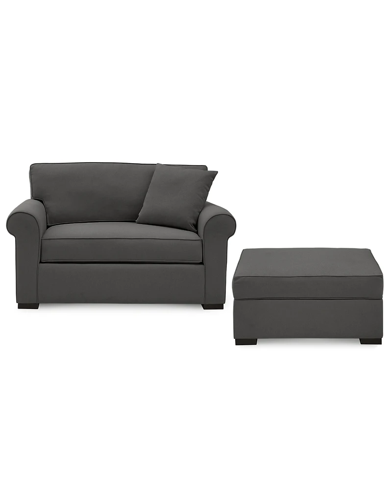 Closeout! Astra 59" Fabric Chair Bed & 36" Storage Ottoman Set, Created for Macy's