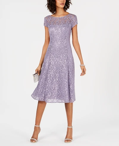 Sl Fashions Sequined Lace Midi Dress