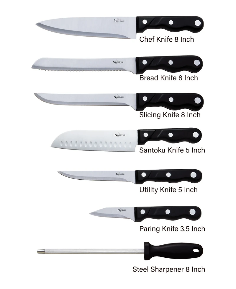 New England Cutlery 15 Piece Knife Set with Wooden Block