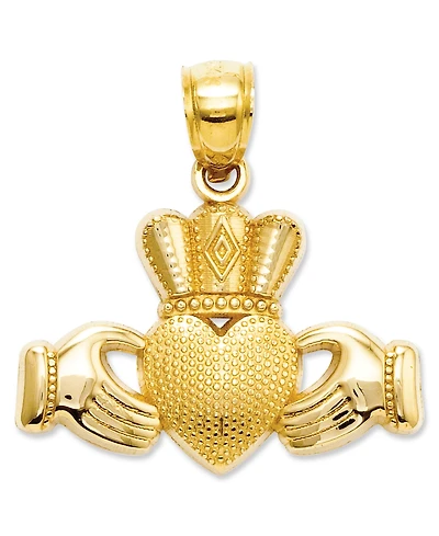 14k Gold Charm, Claddagh and Textured Crown Charm