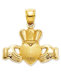 14k Gold Charm, Claddagh and Textured Crown Charm
