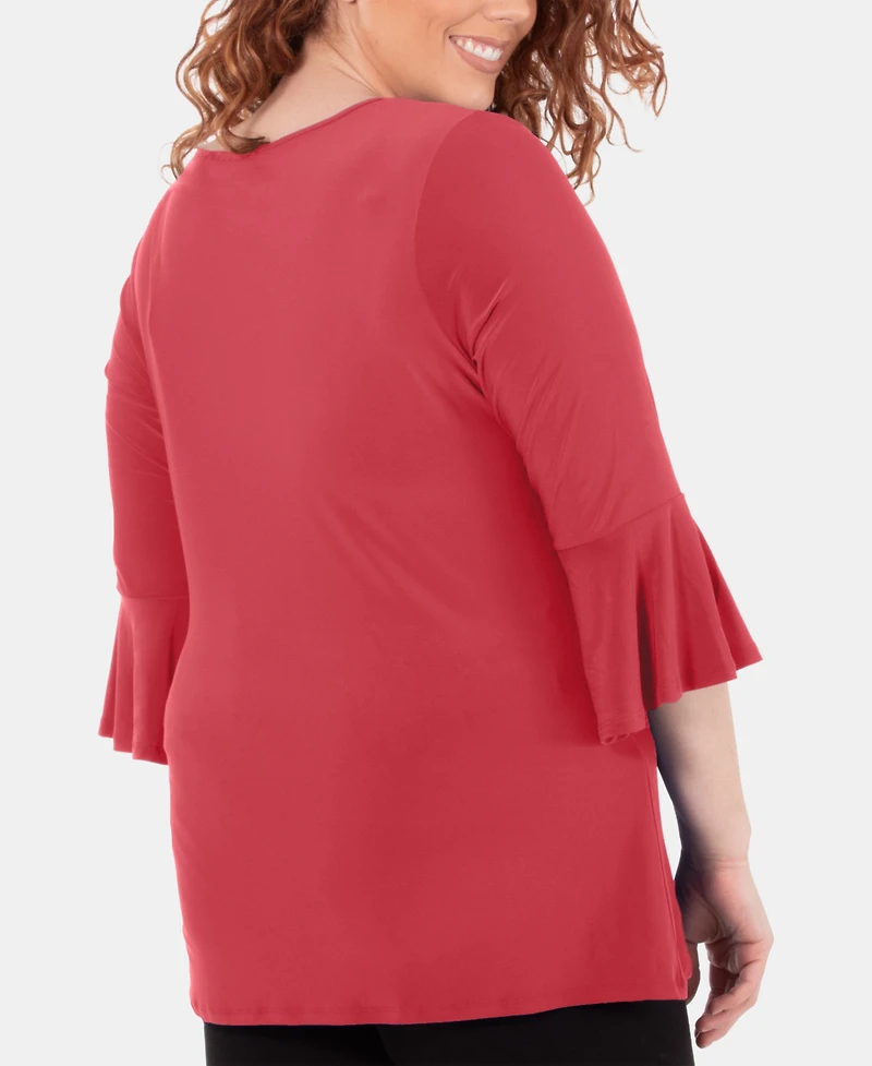 Ny Collection Plus Bell-Sleeve Side-Tie Top