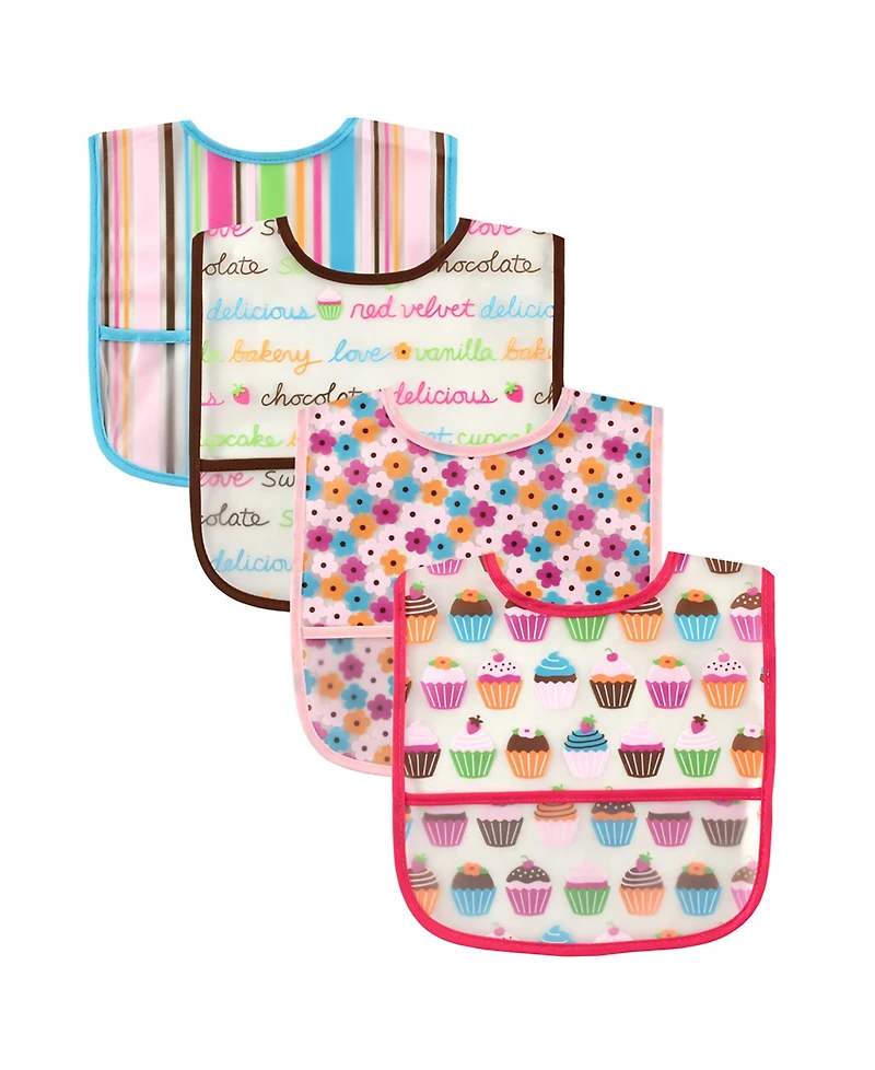 Luvable Friends Baby Girl Waterproof Peva Bibs 4pk, One Size