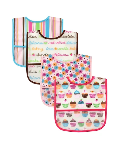 Luvable Friends Baby Girl Waterproof Peva Bibs 4pk, One Size
