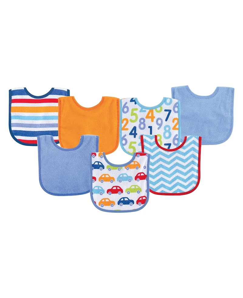 Luvable Friends Baby Boy Cotton Terry Drooler Bibs with Peva Back 7pk, Blue One