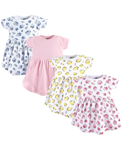 Luvable Friends Baby Girls Cotton Short-Sleeve Dresses 4pk, Floral