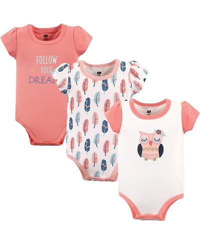 Hudson Baby Girls Comfy Everyday Cotton Bodysuits 3-Pack