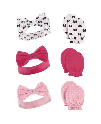 Hudson Baby Girls Cotton Headband and Scratch Mitten Set
