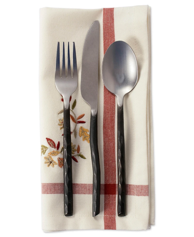 Embroidered Fall Leaves Corner with Border Napkin, Set of 6