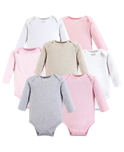 Hudson Baby Girls Cotton Long-Sleeve Bodysuits 7-Pack