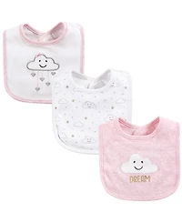 Hudson Baby Infant Girl Cotton Bibs 3pk, Pink Cloud, One Size