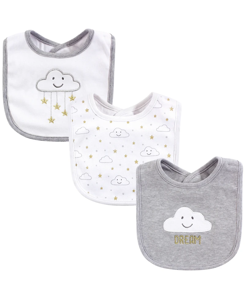 Hudson Baby Infant Girl Cotton Bibs 3pk, Pink Cloud, One Size