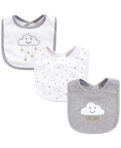 Hudson Baby Infant Girl Cotton Bibs 3pk, Pink Cloud, One Size