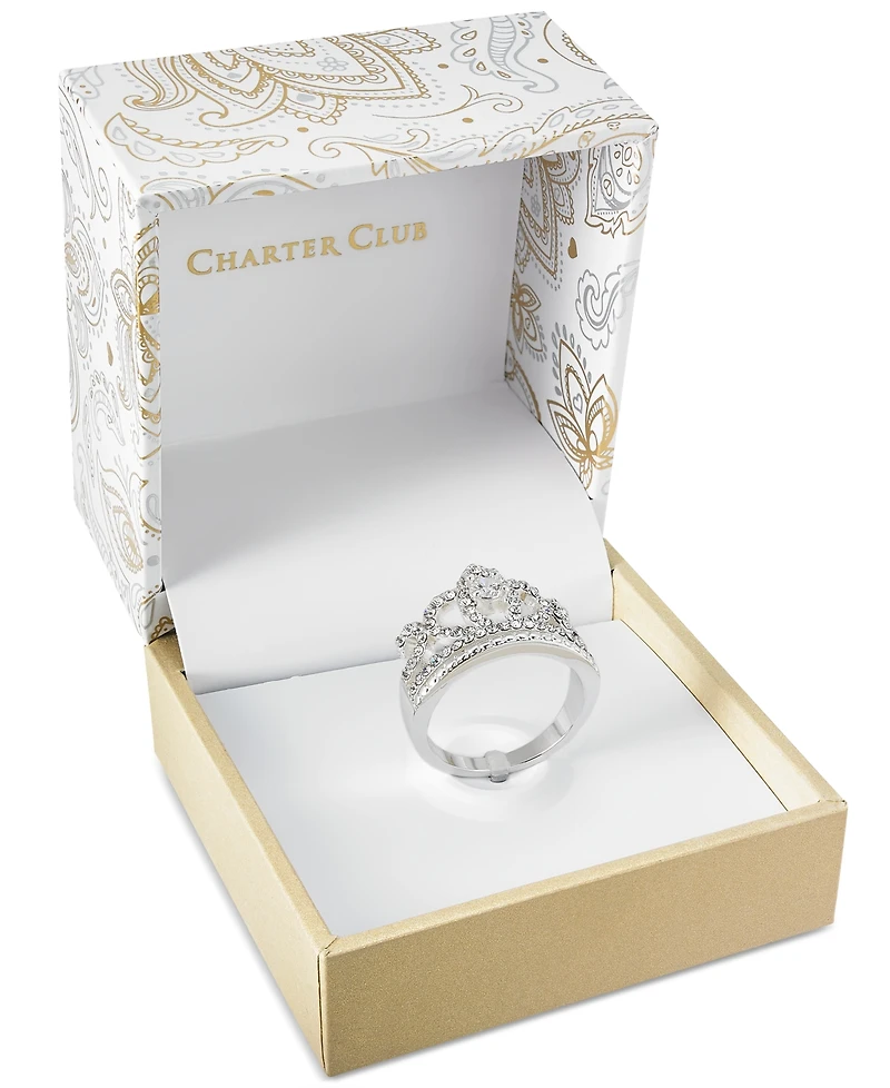 Charter Club Fine Silver Plate Crystal Crown Ring, Created for Macy's