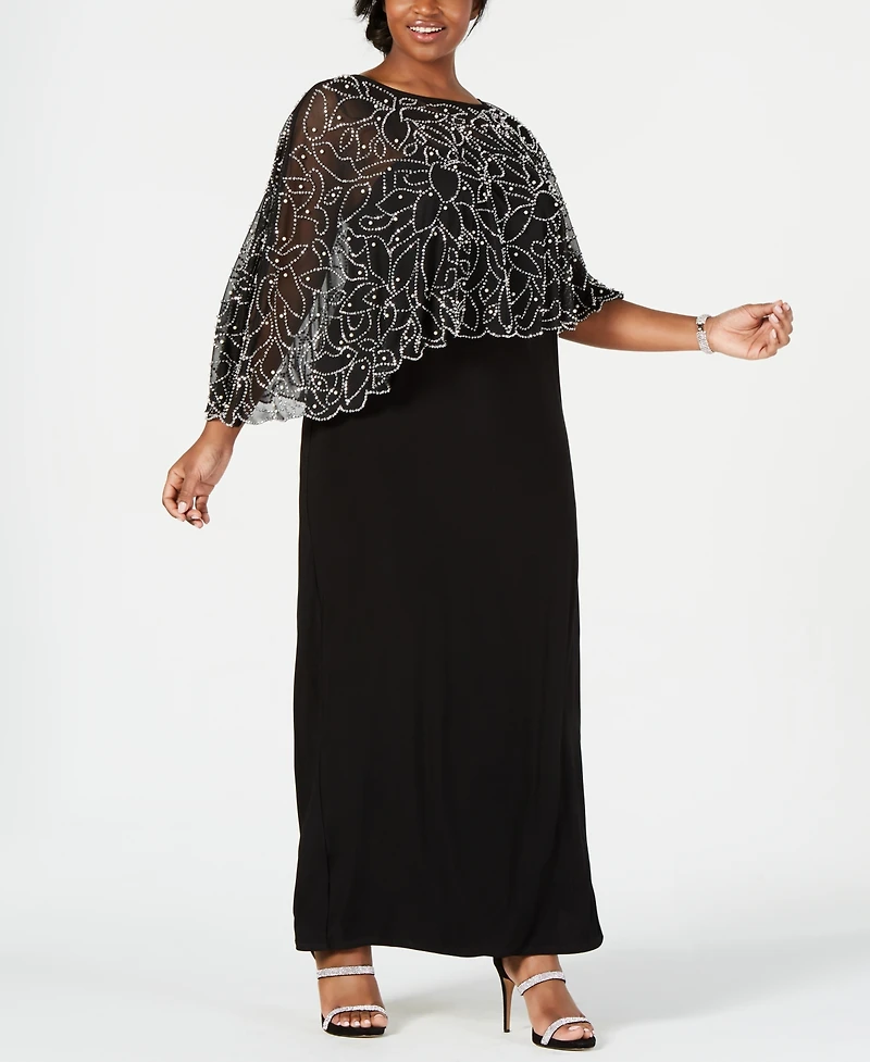 Msk Plus Beaded Cape Gown