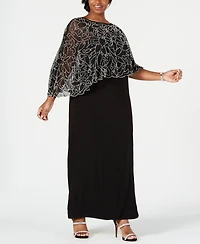 Msk Plus Beaded Cape Gown