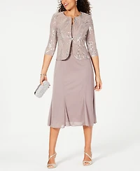Alex Evenings Petite Sequined A-Line Midi Dress and Jacket