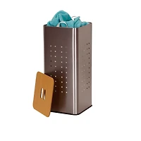 Household Essentials Square Metal Laundry Hamper with Wood Lid