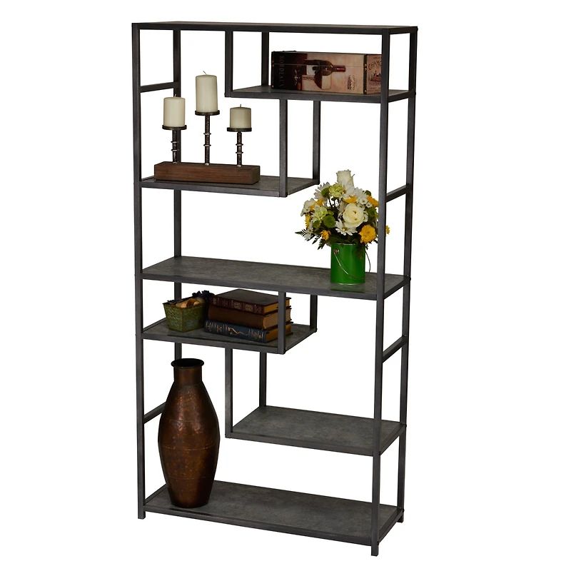 Household Essentials Slate Faux Concrete Tall Open Shelf Bookcase