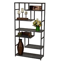 Household Essentials Slate Faux Concrete Tall Open Shelf Bookcase