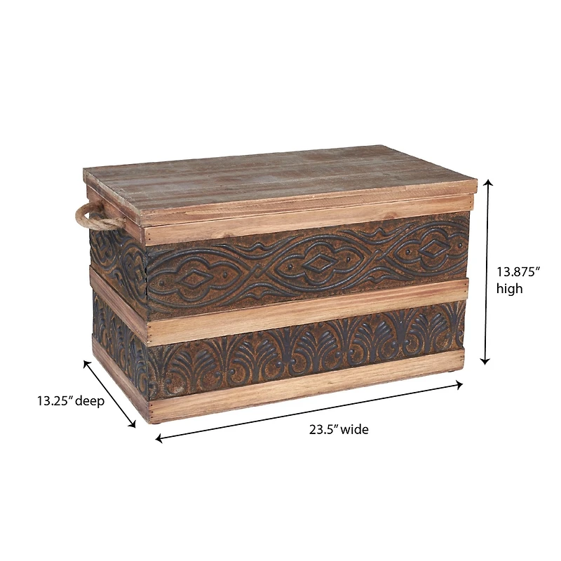 Household Essentials Small Metal Banded Wooden Storage Trunk