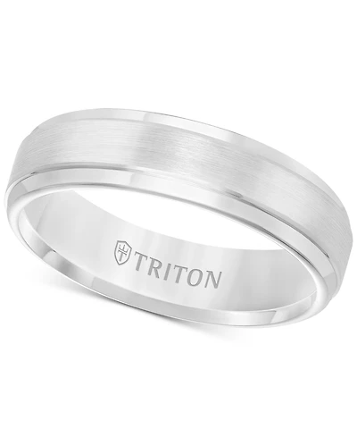 Triton Men's White Tungsten Carbide Ring, Comfort Fit Wedding Band (6mm)