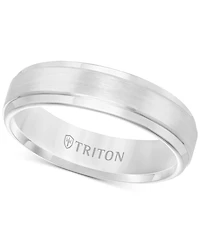 Triton Men's White Tungsten Carbide Ring, Comfort Fit Wedding Band (6mm)