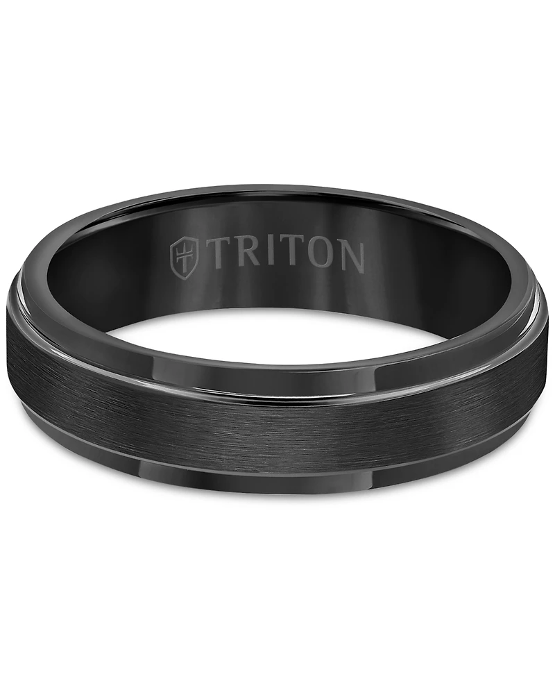 Triton Men's Black Tungsten Carbide Ring, Comfort Fit Wedding Band (6mm)