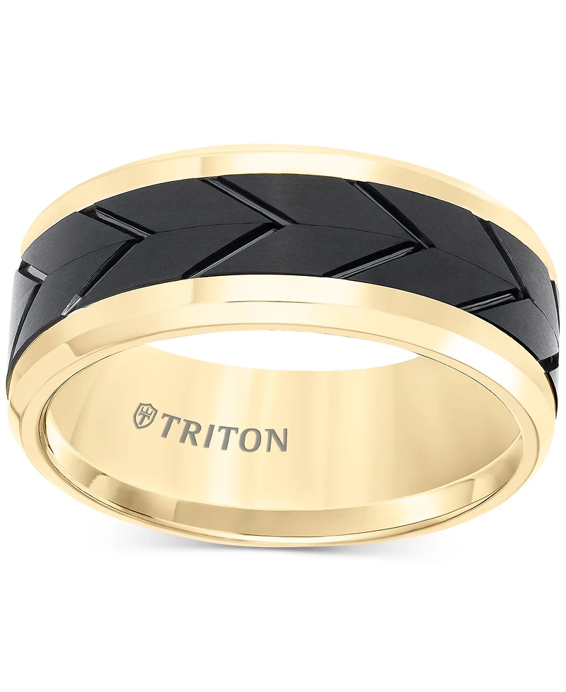 Men's Black Tread Design Band Tungsten Carbide