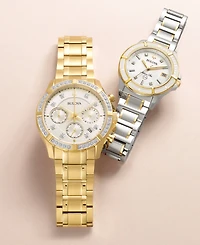 Bulova Men's Chronograph Diamond-Accent Gold-Tone Stainless Steel Bracelet Watch 42mm, Created for Macy's