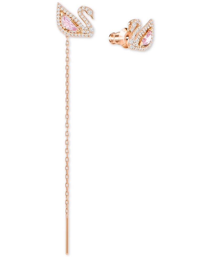 Swarovski Rose Gold-Tone Crystal Swan & Removable Chain Drop Earrings