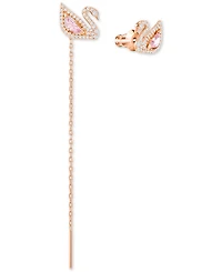Swarovski Rose Gold-Tone Crystal Swan & Removable Chain Drop Earrings