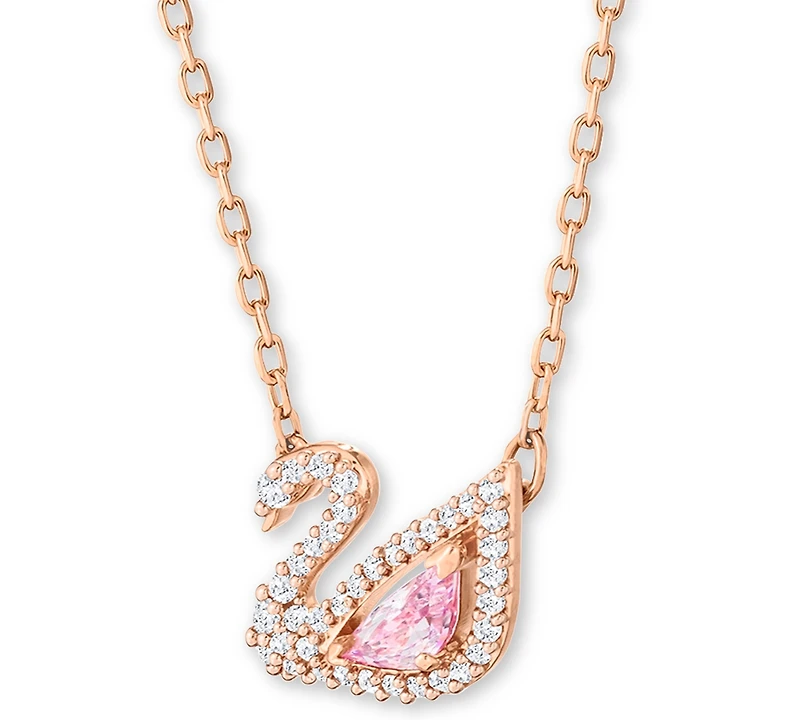 Swarovski Rose Gold-Tone Crystal Swan Pendant Necklace, 14-7/8" + 2" extender