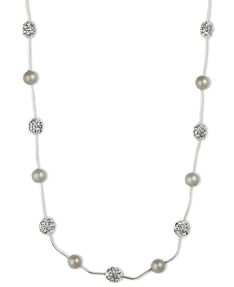 Anne Klein Silver-Tone Crystal Imitation Pearl Strand Necklace