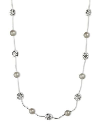 Anne Klein Silver-Tone Crystal Imitation Pearl Strand Necklace