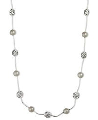 Anne Klein Silver-Tone Crystal Imitation Pearl Strand Necklace