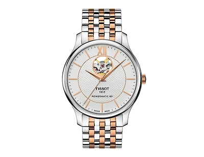 Tissot Men's Tradition Powermatic Stainless Steel And Rose Gold Two Tone Bracelet Watch 40mm