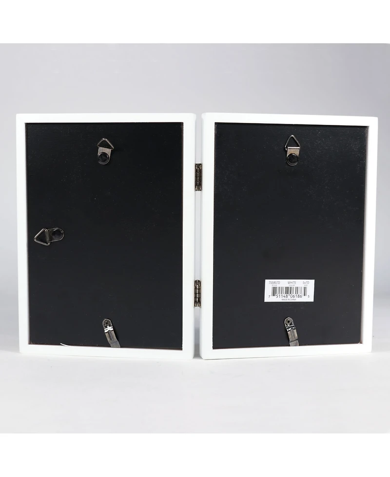 Lawrence Frames Hinged Double White Wood Picture Frame - Gallery Collection - 5" x 7"