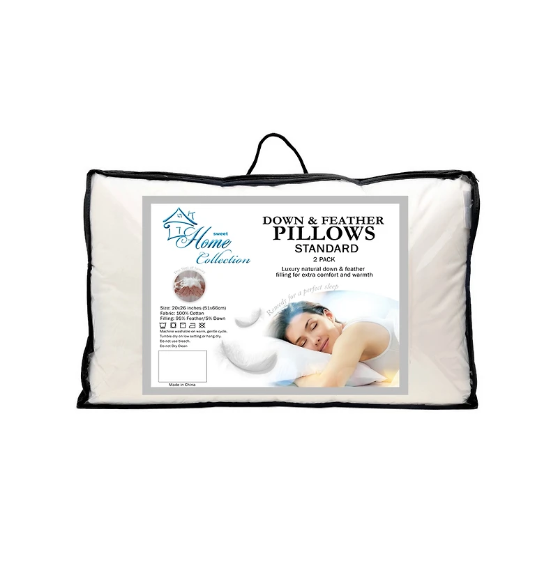 Sweet Home Collection Down and Feather Blend 100% Cotton Cover Premium 2-Pack Pillows