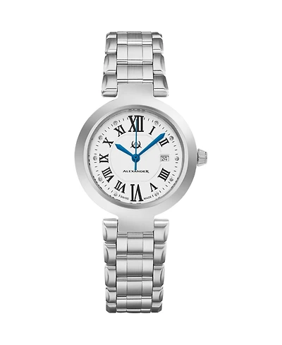Alexander Watch A203B-01, Ladies Quartz Date Watch with Stainless Steel Case on Stainless Steel Bracelet