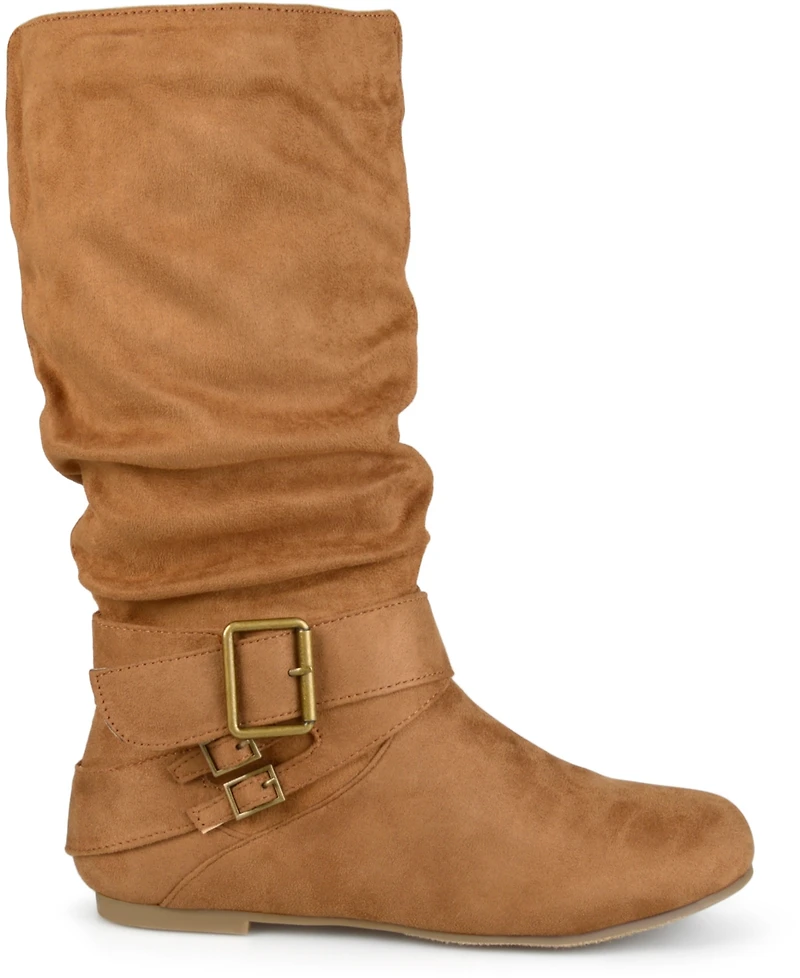 Journee Collection Women's Shelley Rouched Buckle Mid Shaft Boots