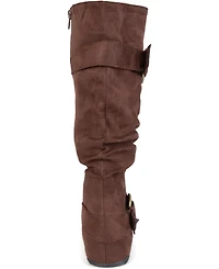Journee Collection Women's Jester Wide Calf Rouched Buckle Mid Shaft Boots