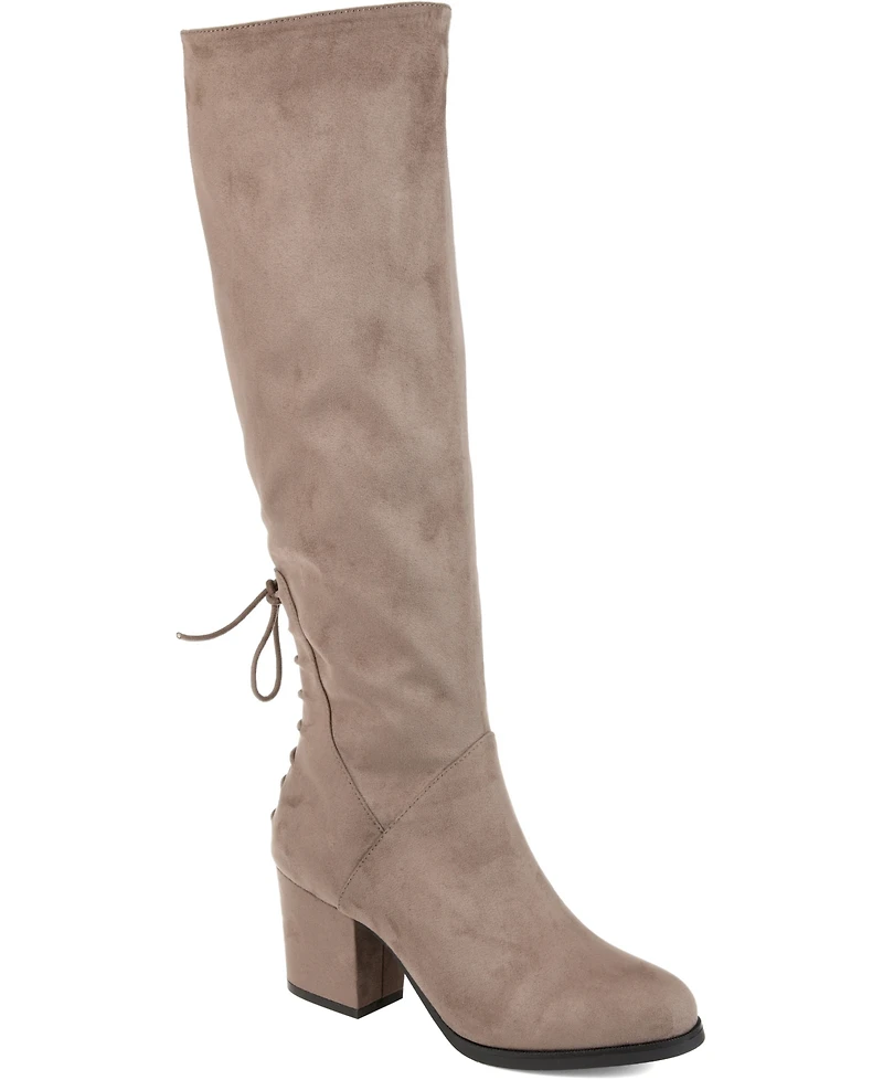 Journee Collection Women's Leeda Extra Wide Calf Lace Up Detail Knee High Boots